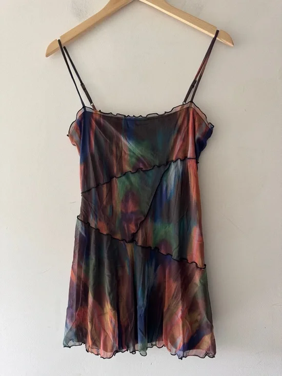 Urban Outfitters Moxie Multi Mesh Mini Slip Dress Tie Dye - Picture 2 of 9